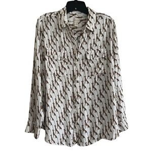 Chico’s Cheetah Novelty Button Up Shirt Size 2 (Large)